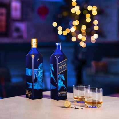 (Bundle of 2 Bottles) Johnnie Walker Blue Label Year Of The Horse Limited Lunar New Year Edition Blended Scotch Whisky ABV 40% Vol 75cl / 750ml (Free Decanter)