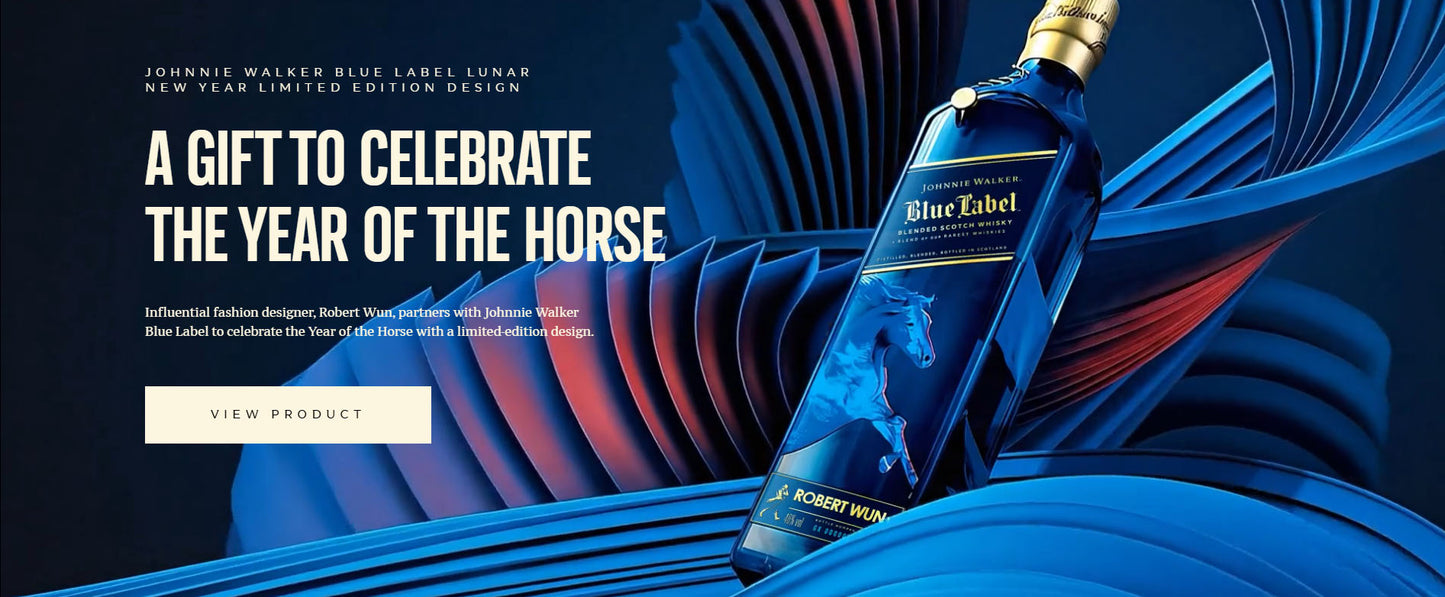 (Bundle of 2 Bottles) Johnnie Walker Blue Label Year Of The Horse Limited Lunar New Year Edition Blended Scotch Whisky ABV 40% Vol 75cl / 750ml (Free Decanter)