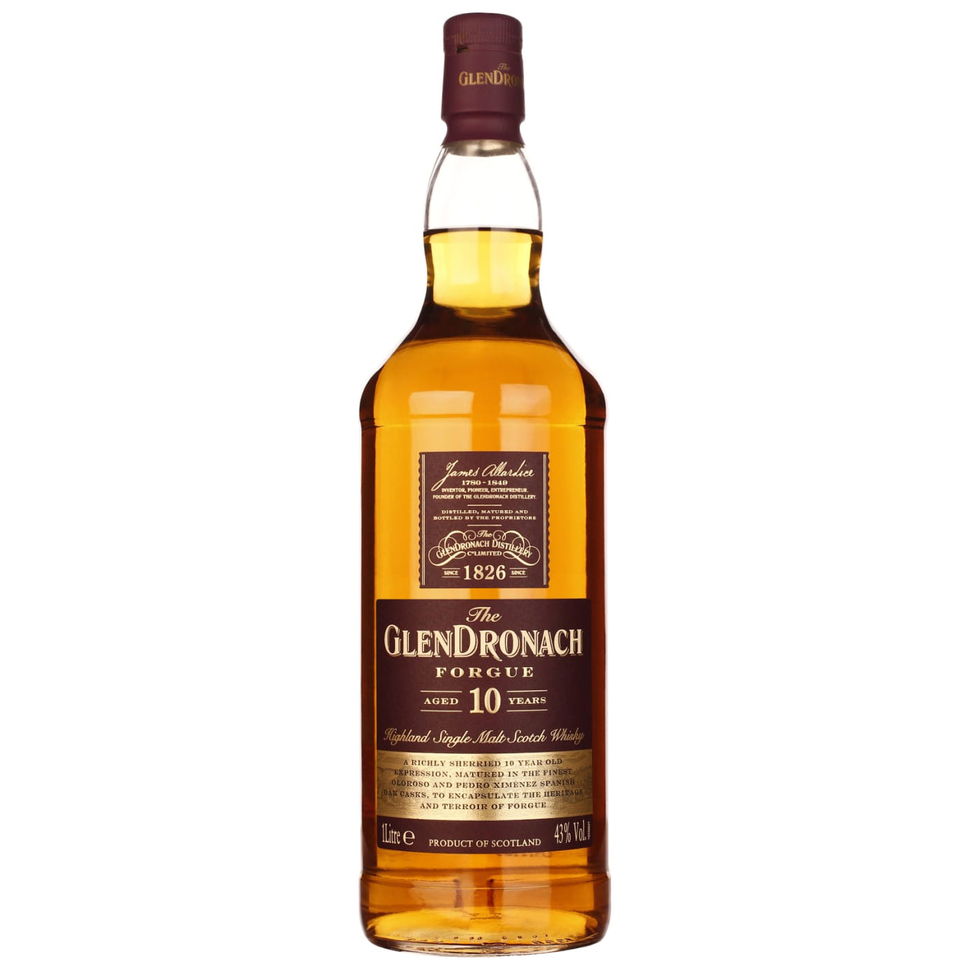 The Glendronach Forgue 10 Year Old Highland Single Malt Scotch Whisky ABV 43% 1000ml (1L - No Box)