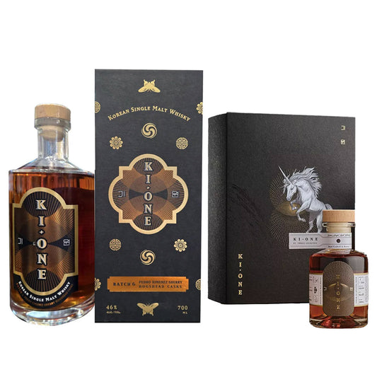 Ki One Batch 6 Pedro Ximenez Sherry Hogshead Cask Single Malt Korean Whisky ABV 46% 700ml + Ki One Unicorn Korean Single Malt Whisky ABV 56.6% 200ml (Bundle Deal)