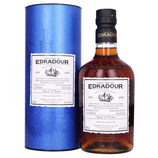 Edradour 10 Year Old 2015 PX Sherry Casks Small Batch 200th Anniversary Highland Single Malt Scotch Whisky ABV 46% 700ml
