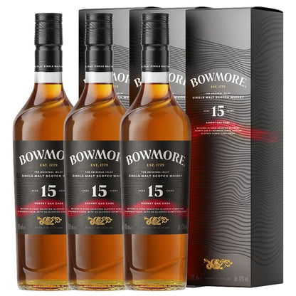 Bundle of 3 Bottles Bowmore 15 Year Sherry Oak Cask ABV 43% 700ml with Box