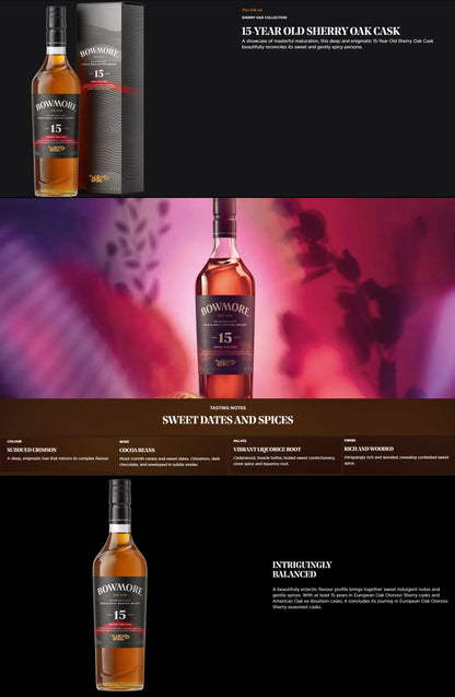 Bundle of 2 Bottles Bowmore 15 Year Sherry Oak Cask ABV 43% 700ml with Box