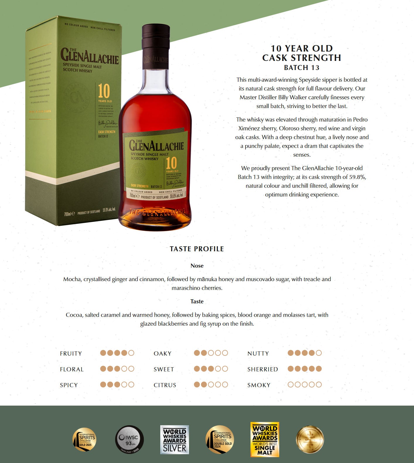 GlenAllachie 10 Year Old Cask Strength Batch 13 Speyside Single Malt Scotch Whisky with Gift Box ABV 59.8% 700ml