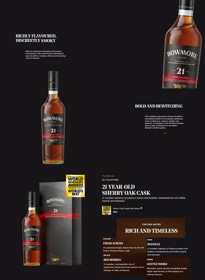 Bundle of 2 Bottles Bowmore 21 Year Old Sherry Oak Cask ABV 46.8% 700ml