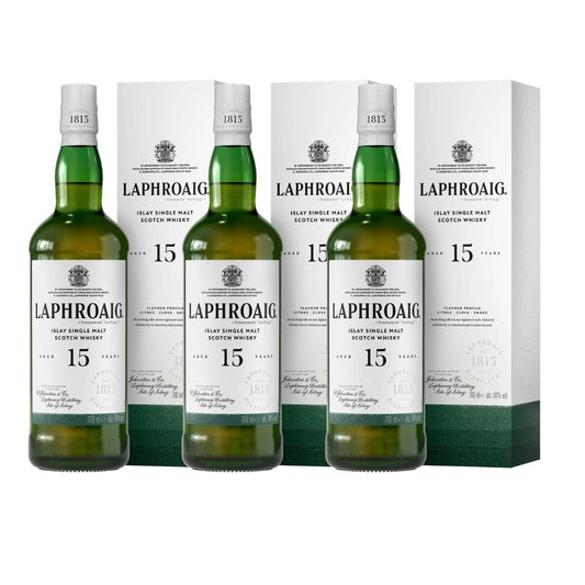 Bundle of 3 Bottles Laphroaig 15 Year Old Islay Single Malt Scotch Whisky ABV 46% 700ML