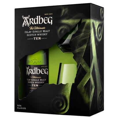 Ardbeg 10 Year Old with 2 Glasses VAP Islay Single Malt Scotch Whisky ABV 46% 70cl With Gift Box (Gift Set)