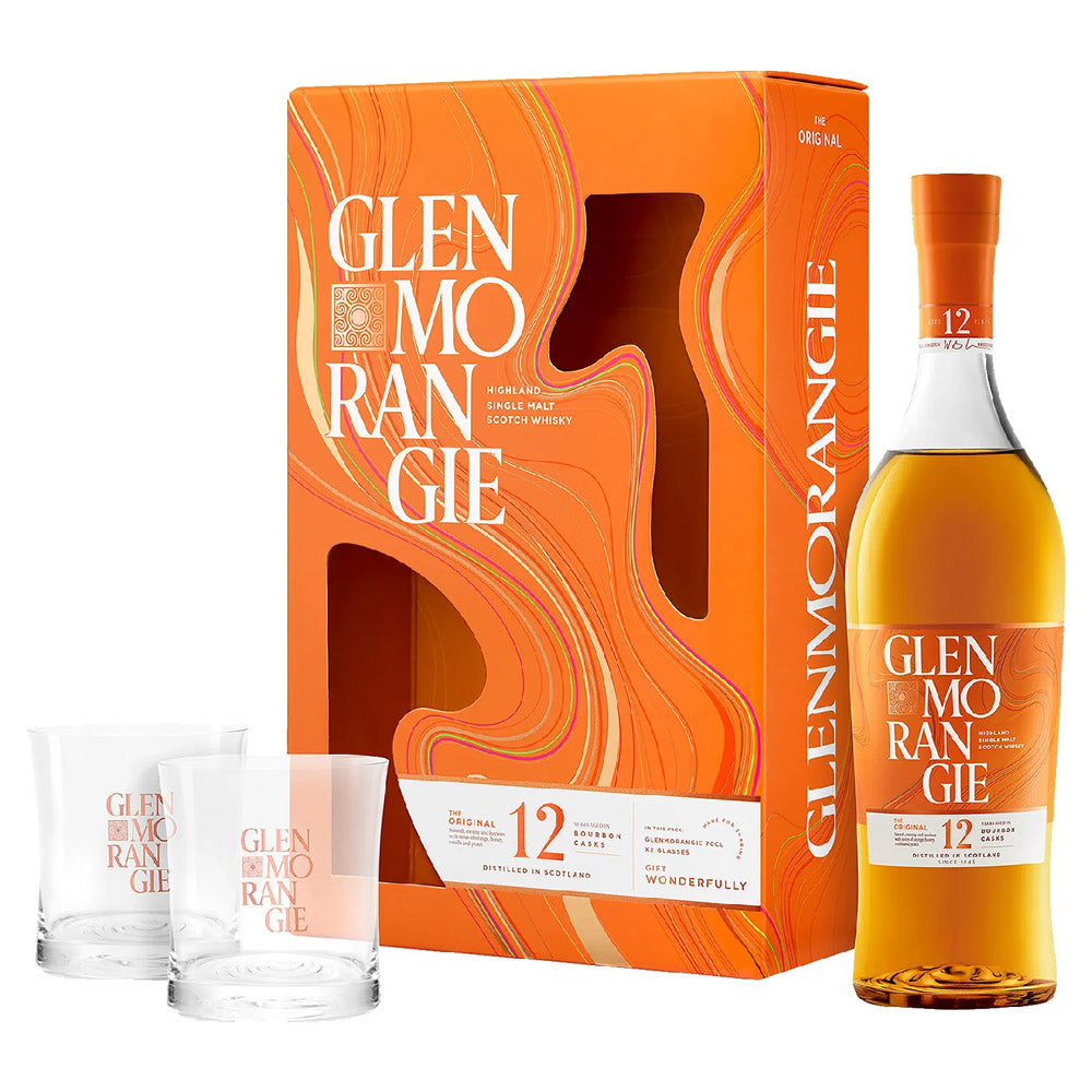 Glenmorangie 12 Year Old The Original with 2 Glasses Highland Single Malt Scotch Whisky ABV 40% 700ml (Gift Set)