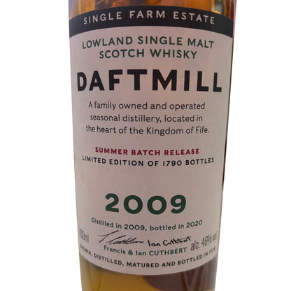 Daftmill Single Farm Estate Summer Batch Release Limited Edition Distilled 2009 Bottled 2020 Lowland Single Malt Scotch Whisky ABV 46% Vol 700ml / 70cl