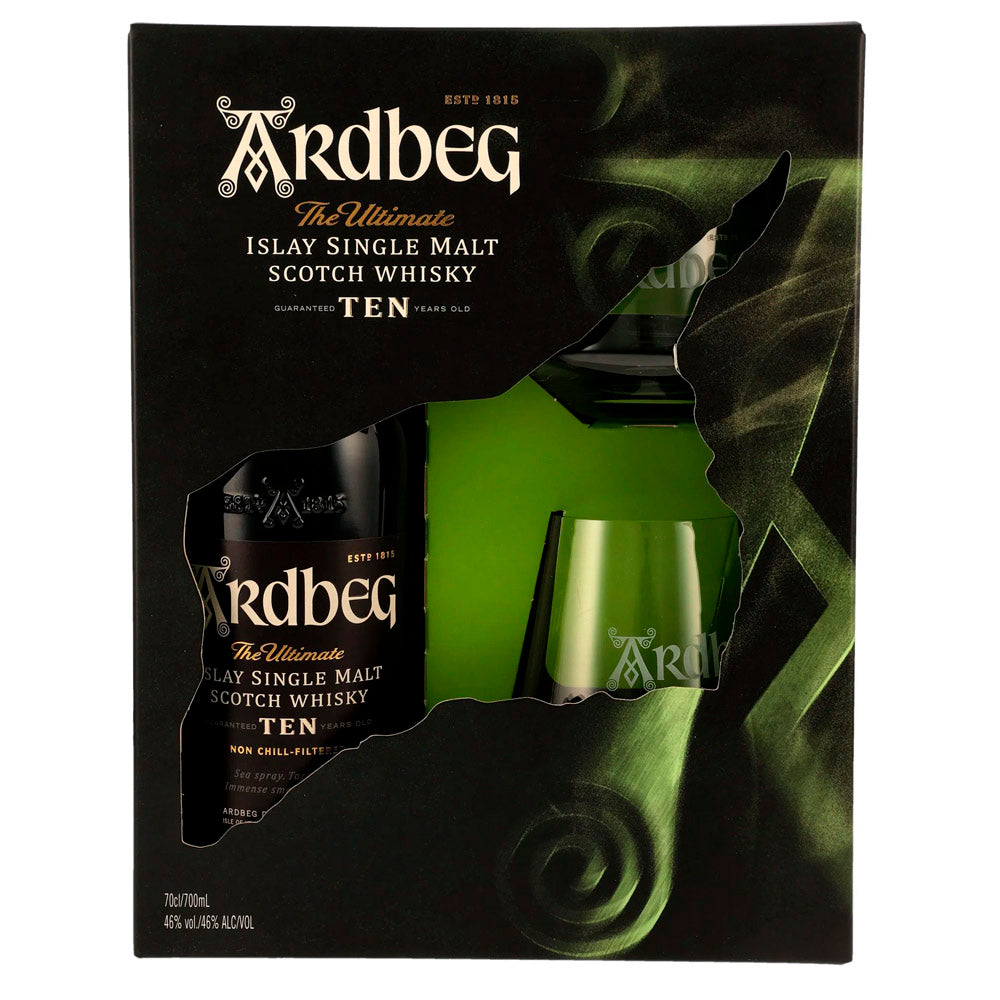 Ardbeg 10 Year Old with 2 Glasses VAP Islay Single Malt Scotch Whisky ABV 46% 70cl With Gift Box (Gift Set)