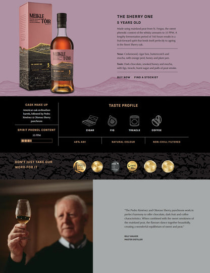 Meikle Toir The Sherry One 5 Year Peated Speyside Single Malt Scotch Whisky ABV 48% Vol 70cl / 700ml (With Gift Box)