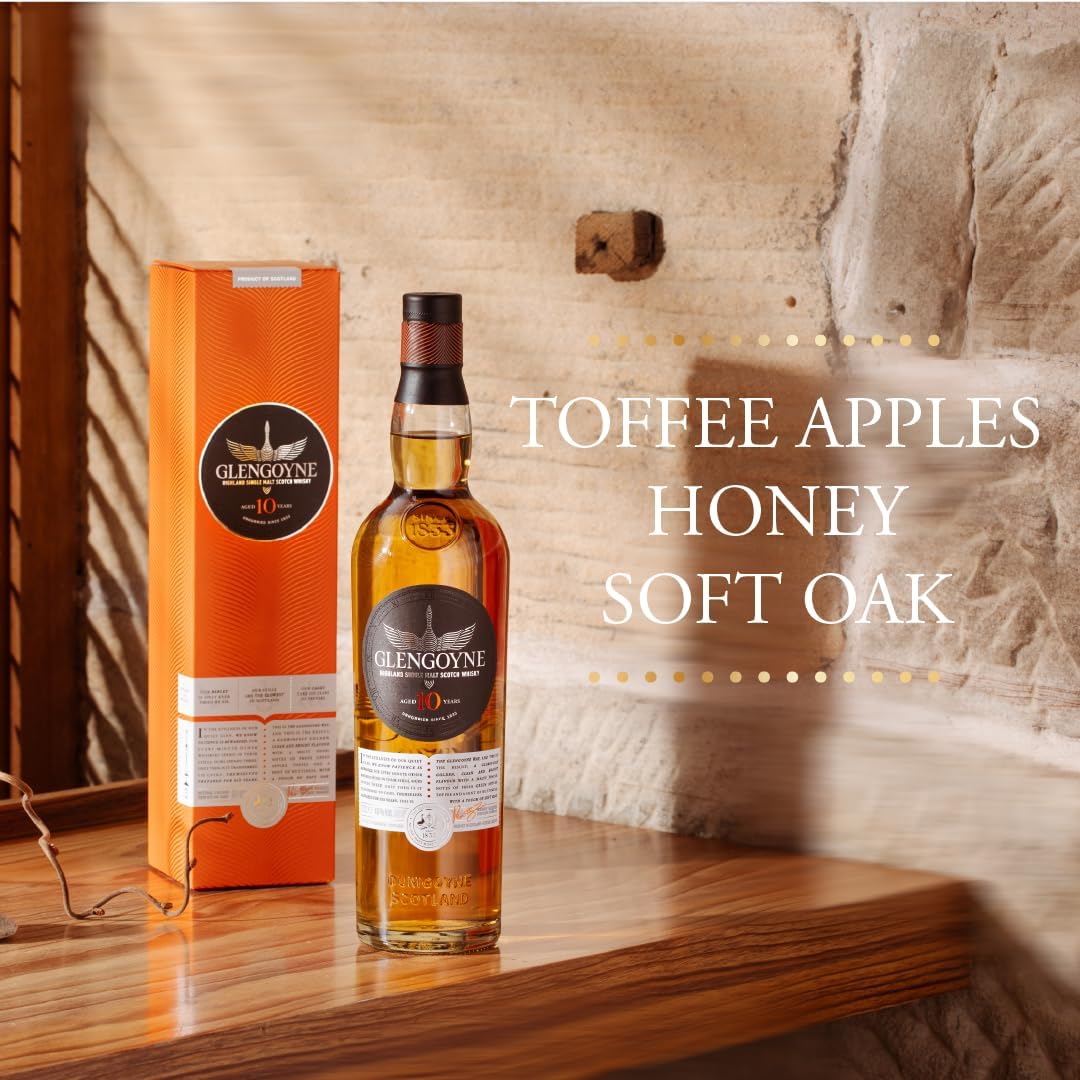 Glengoyne 10 Year Old Barley Dry by Air Hand Selected Sherry Casks from European and American Oak Highland Single Malt Scotch Whisky ABV 40% Vol 700ml / 70cl (With Gift Box)