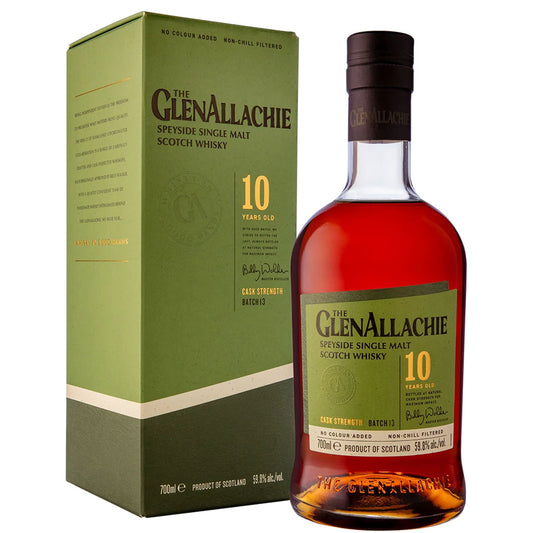 (EOY Sale) GlenAllachie 10 Year Old Cask Strength Batch 13 Speyside Single Malt Scotch Whisky with Gift Box ABV 59.8% 700ml