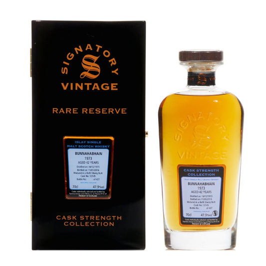 Bunnahabhain 1973 42 Year Old Signatory Vintage Rare Reserve Cask Strength Matured in a Refill Sherry Butt Islay Single Malt Scotch Whisky ABV 47.9% Vol 700ml / 70cl