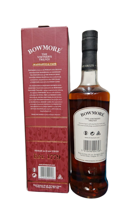 Bowmore 18 Year Old Vintner's Trilogy Double Matured First 13 Years in Ex-Bourbon Barrels then for 5 Years in Manzanilla Sherry Casks Islay Single Malt Scotch Whisky ABV 52.5% Vol 700ml / 70cl