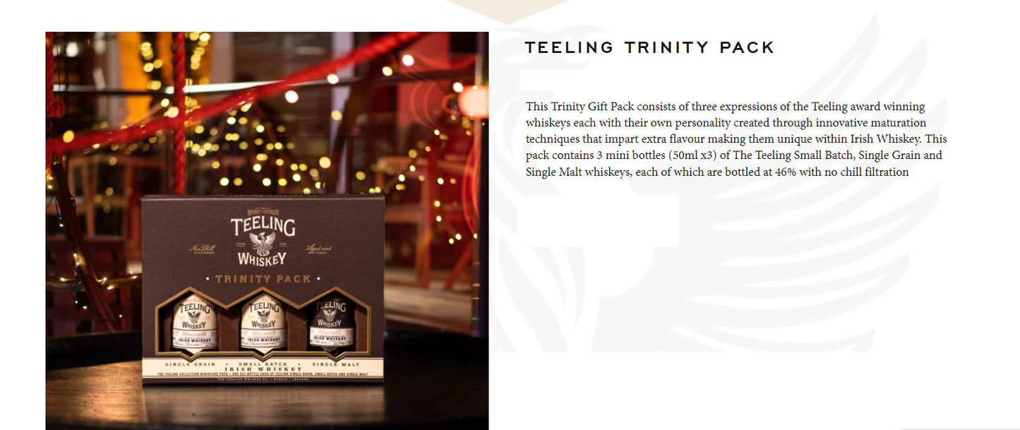 Teeling Trinity Mini (Single Grain / Single Malt / Small Batch) Irish Whiskey Gift Set ABV 46% 3x50ml