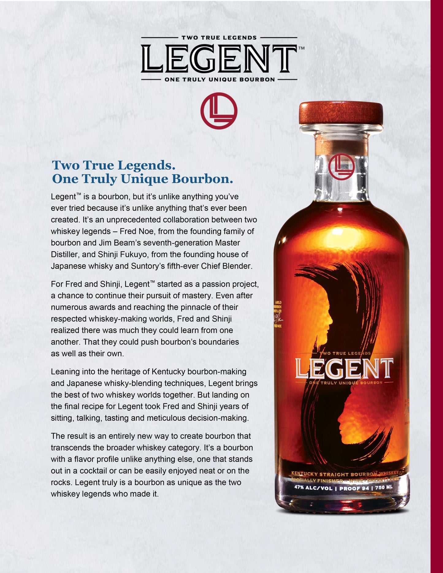 Legent Partially Finished in Wine Sherry Casks Kentucky Straight Bourbon Whiskey ABV 47% Proof 94 Vol 700ml / 70cl