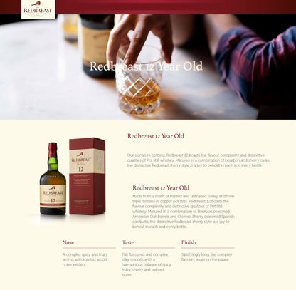 Redbreast 12 Year Old Single Pot Still Irish Whiskey ABV 40% Vol 700ml / 70cl (With Gift Box)