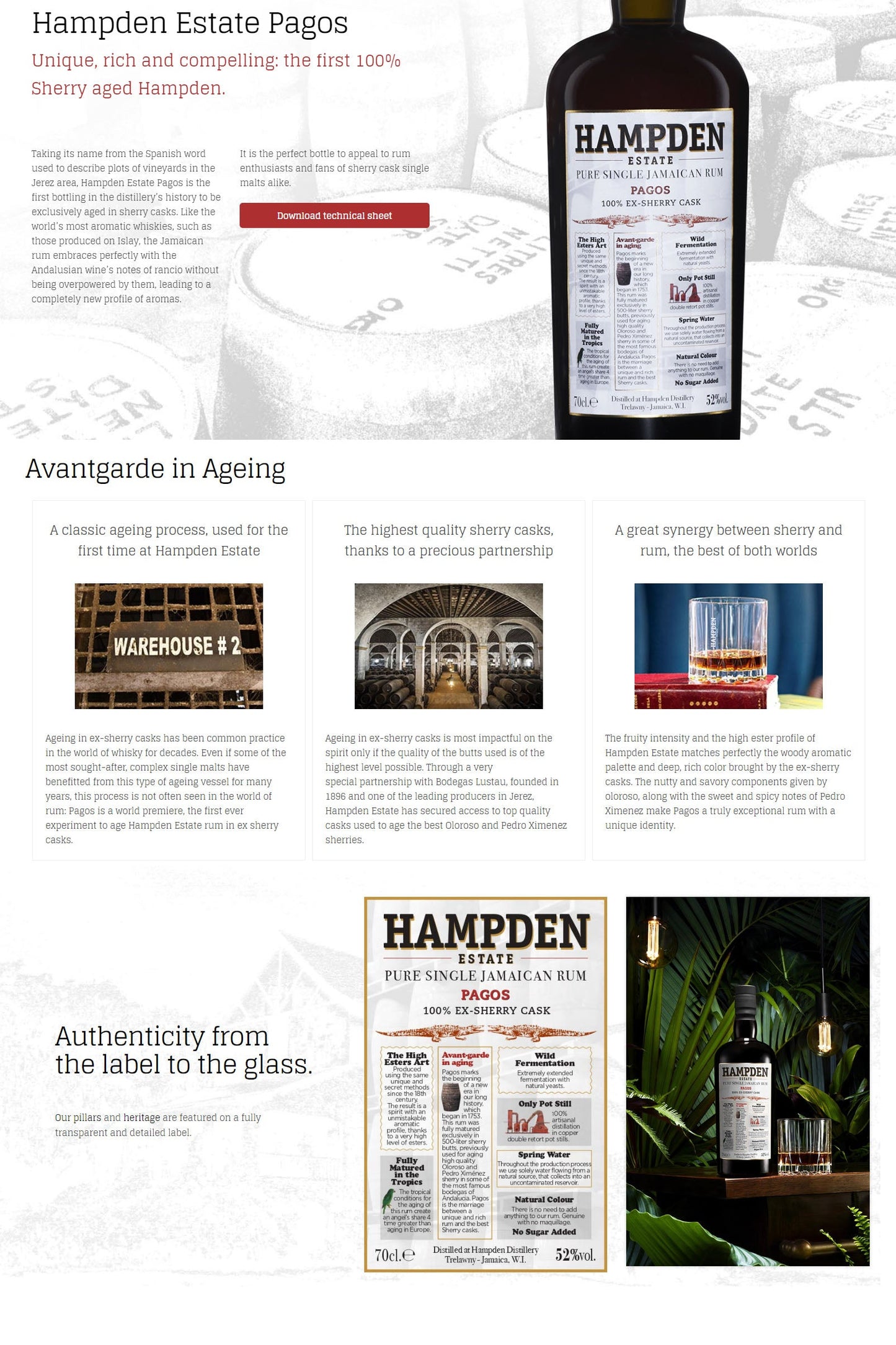 Hampden Pagos Estate Pure Single Jamaican Rum 100% Ex Sherry Cask ABV 52% 700ml