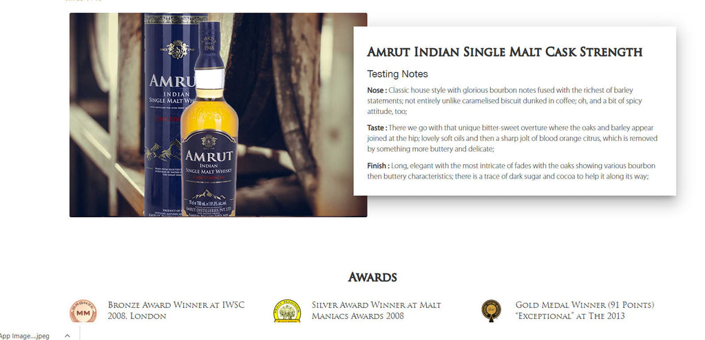 Amrut Cask Strength Indian Single Malt Whisky ABV 61.8% 70cl with Gift Box