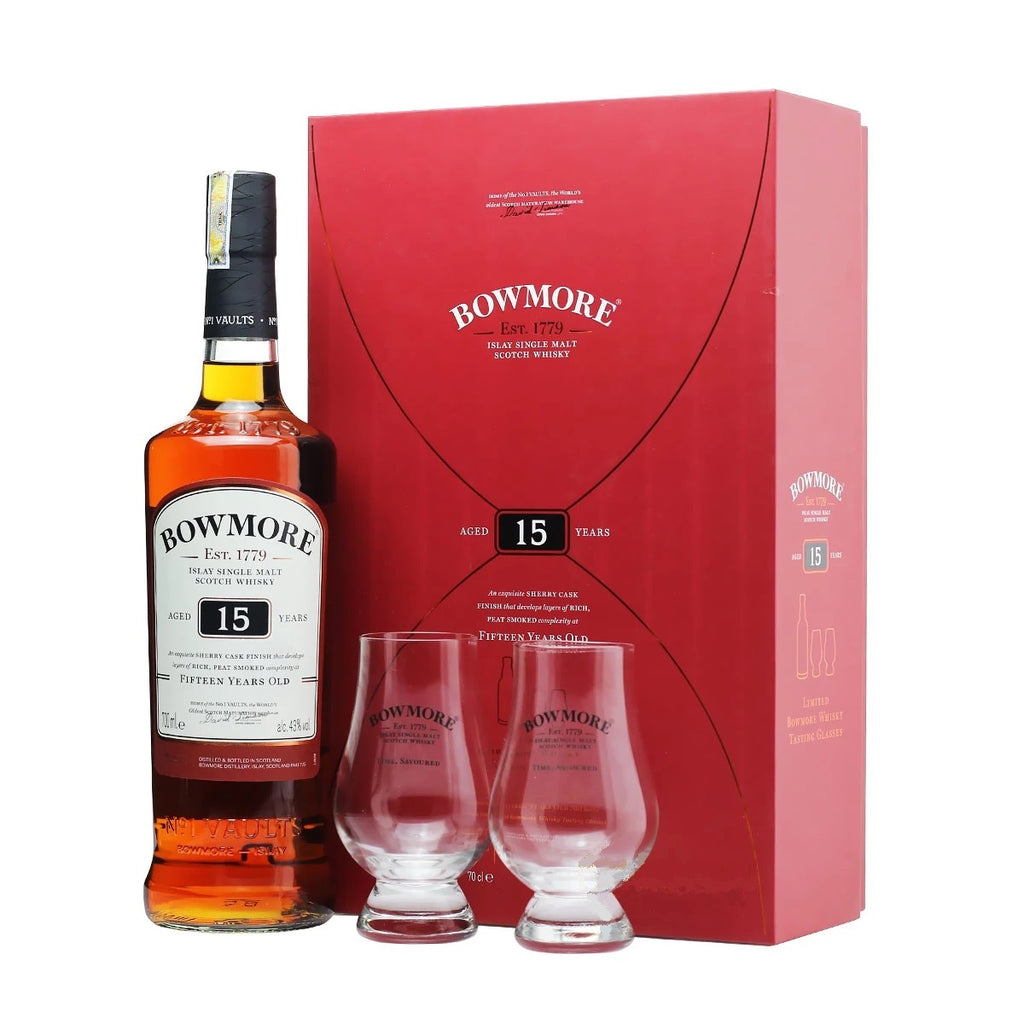 Bowmore 15 Years With 2 FREE Whisky Glass Gift Set