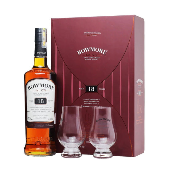 Bowmore 18 Years with 2 FREE Whisky Glass Gift Set