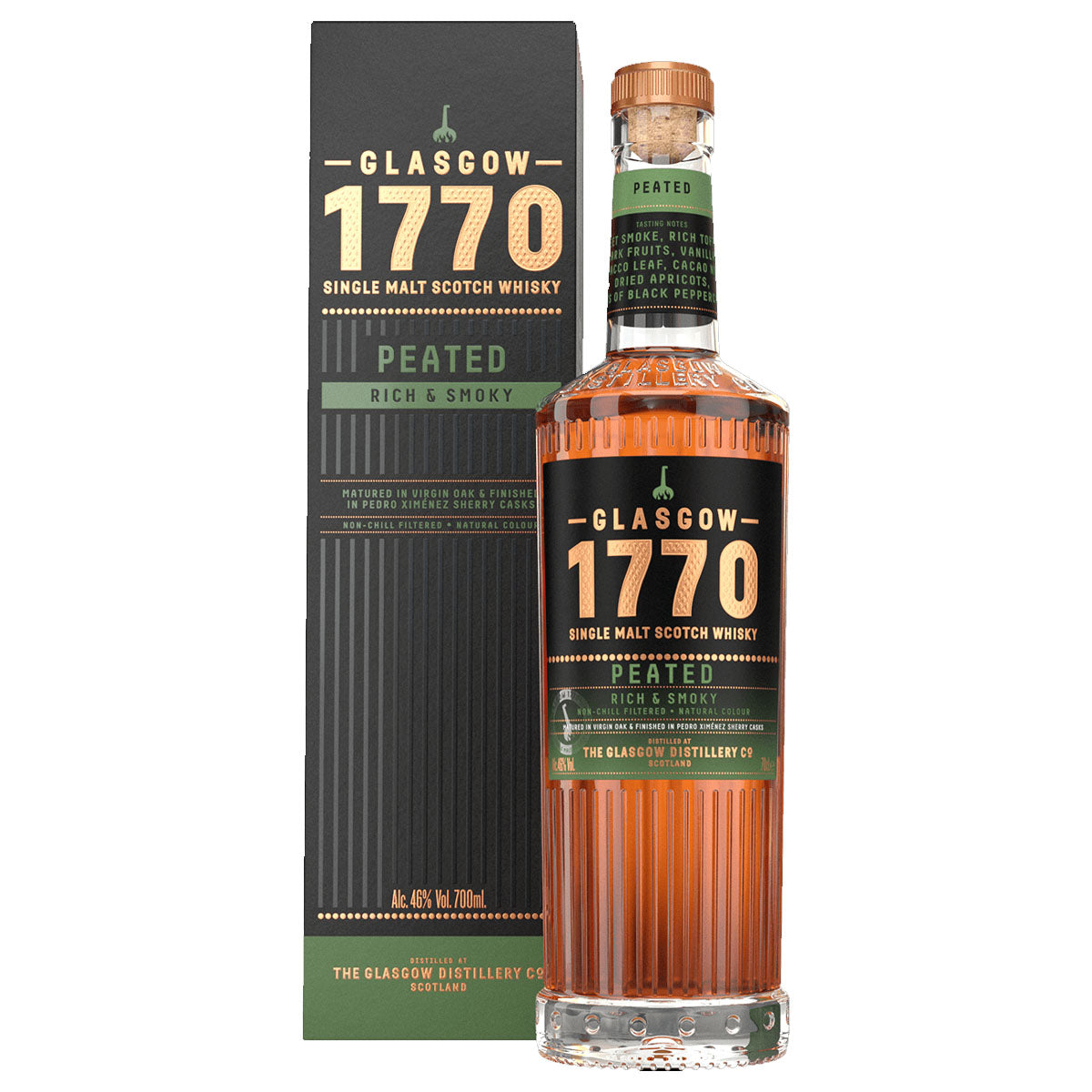 Glasgow 1770 Peated Rich & Smoky Lowland Single Malt Scotch Whisky ABV 46% Vol 70cl / 700ml (With Gift Box)