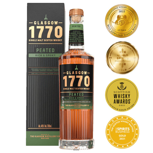 Glasgow 1770 Peated Rich & Smoky Lowland Single Malt Scotch Whisky ABV 46% Vol 70cl / 700ml (With Gift Box)