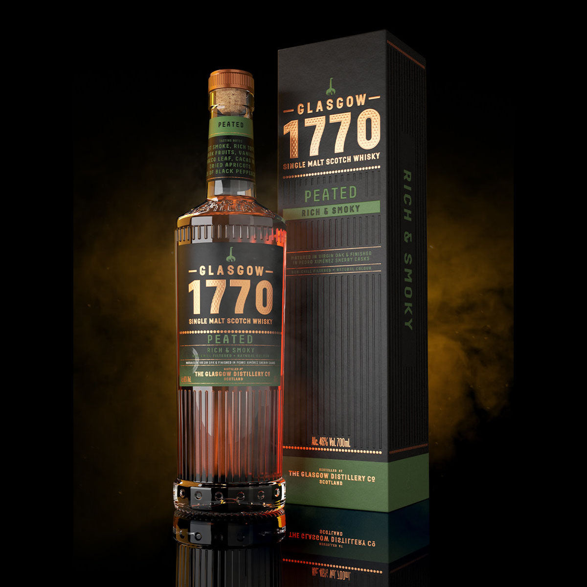 Glasgow 1770 Peated Rich & Smoky Lowland Single Malt Scotch Whisky ABV 46% Vol 70cl / 700ml (With Gift Box)