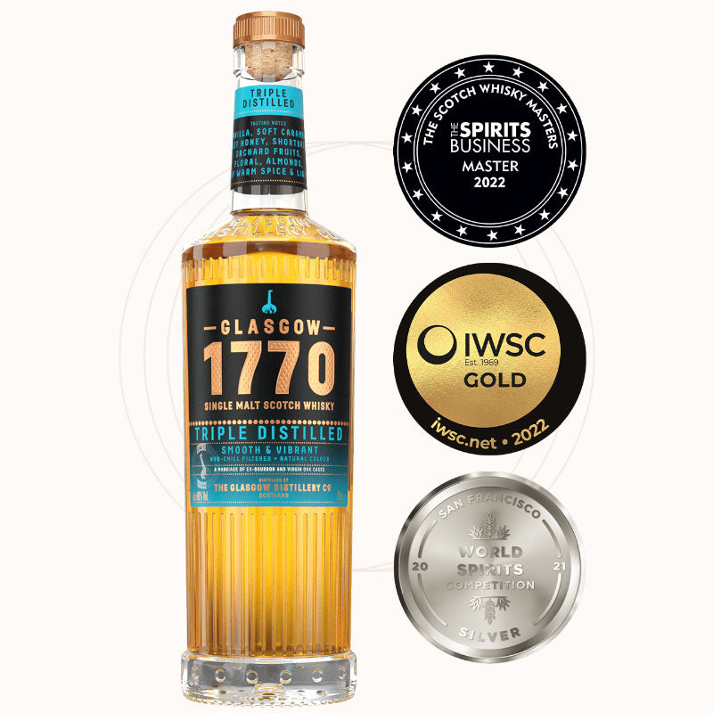 Glasgow 1770 Triple Distilled Smooth Vibrant Lowland Single Malt Scotch Whisky ABV 46% Vol 70cl / 700ml (With Gift Box)