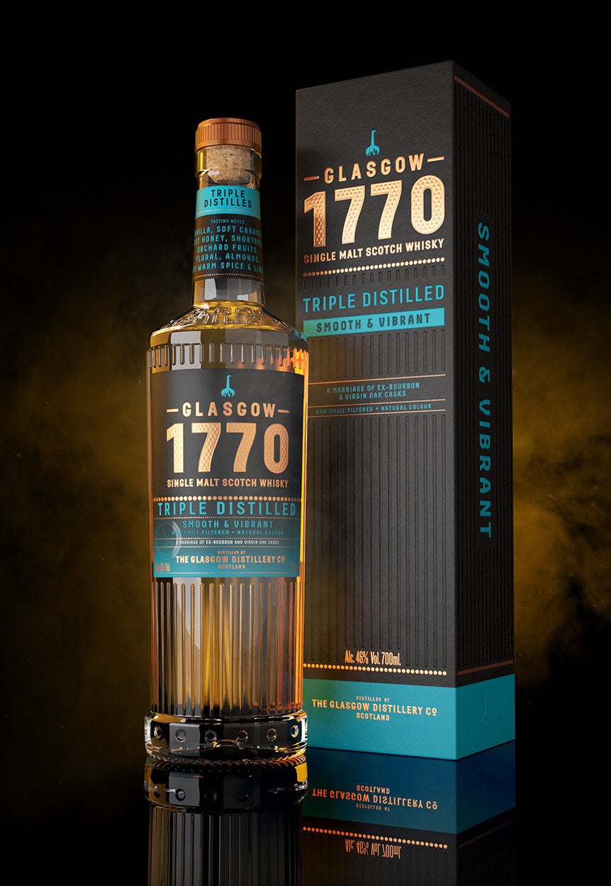 Glasgow 1770 Triple Distilled Smooth Vibrant Lowland Single Malt Scotch Whisky ABV 46% Vol 70cl / 700ml (With Gift Box)