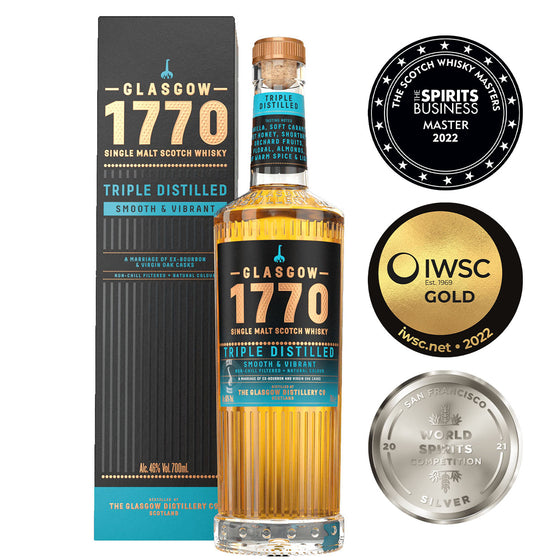 Glasgow 1770 Triple Distilled Smooth Vibrant Single Malt Scotch Whisky ABV 46% 700ml with Gift Box