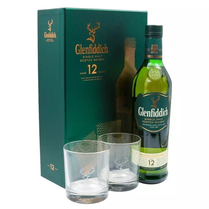 Glenfiddich 12 Years Old Gift Set 750ml FREE 2 Glasses
