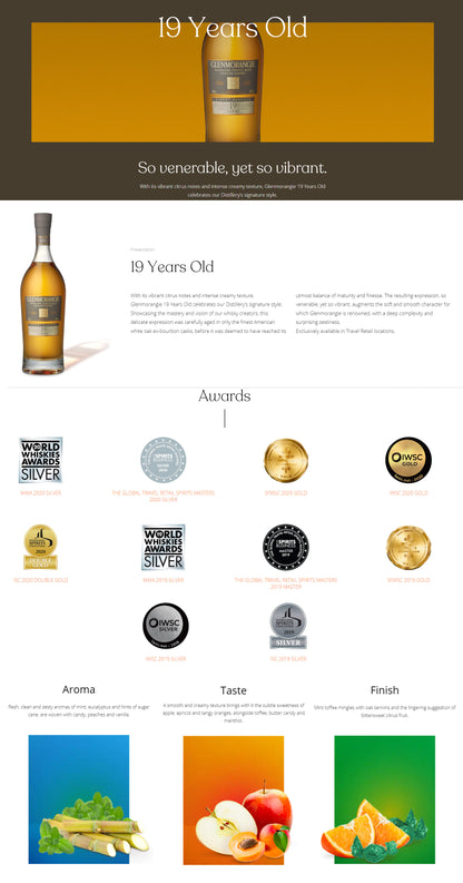 Glenmorangie 19 Year Old Finest Reserve Highland Single Malt Scotch Whisky ABV 43% 70cl / 700ml