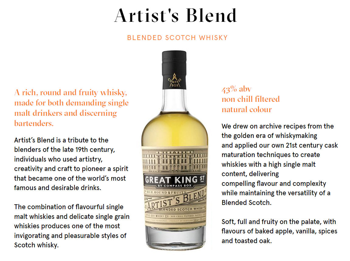 Great King Street Artist's Blend Compass Box Blended Scotch Whisky ABV 43% Vol 70cl / 700ml