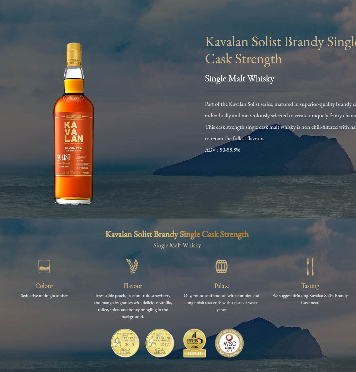 Kavalan Solist Brandy Single Cask Strength Single Malt Whisky Vol 700ml / 70cl