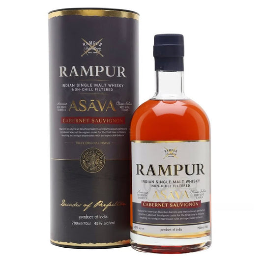 Rampur Asava Cabernet Sauvignon Matured In American Bourbon Barrels Indian Single Malt Whisky ABV 45% Vol 700ml / 70cl