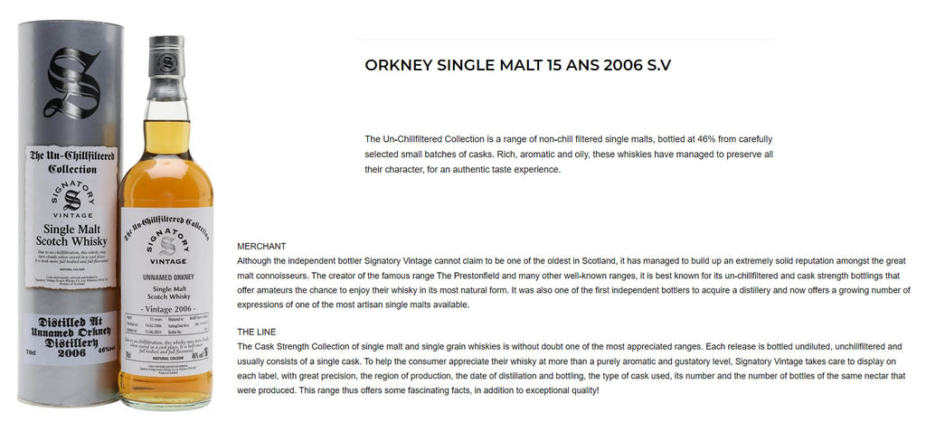 Unnamed Orkney 2006 15 Year Old Signatory Vintage  Un-Chillfiltered Speyside Single Malt 700ml ABV 46%