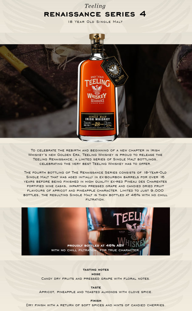 Teeling 18 Year Old Renaissance Series 4 Single Malt Irish Whiskey ABV 46% 700ml