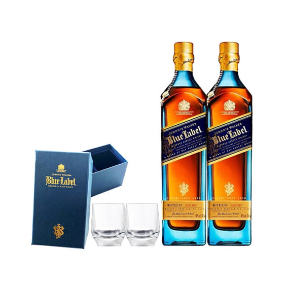 Johnnie Walker Blue Label Blended Scotch Whisky ABV 40% 75cl (Bundle of 2) with FREE 2 Crystals Glasses