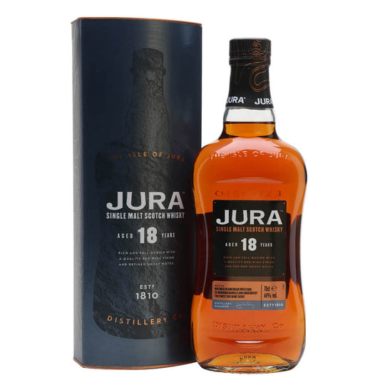 Jura 18 Year Old Matured in American White Oak Ex-Bourbon Barrels and Enriched by the Finest Red Wine Casks Island Single Malt Scotch Whisky ABV 44% Vol 70cl / 700ml
