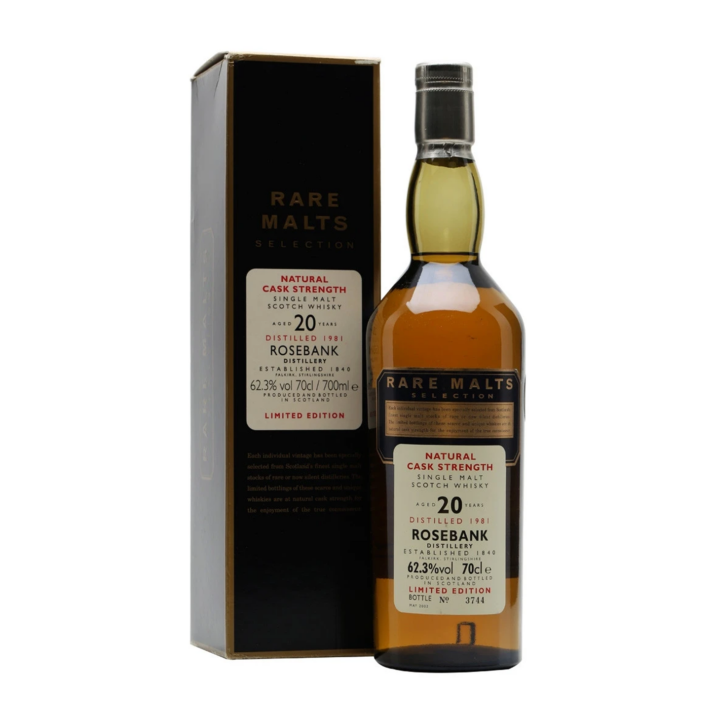 Rosebank Distillery 20 Year Old Distilled in 1981 Limited Edition Rare Malts Selection Natural Cask Strength Lowland Single Malt Scotch Whisky ABV 62.3% Vol 70cl / 700ml